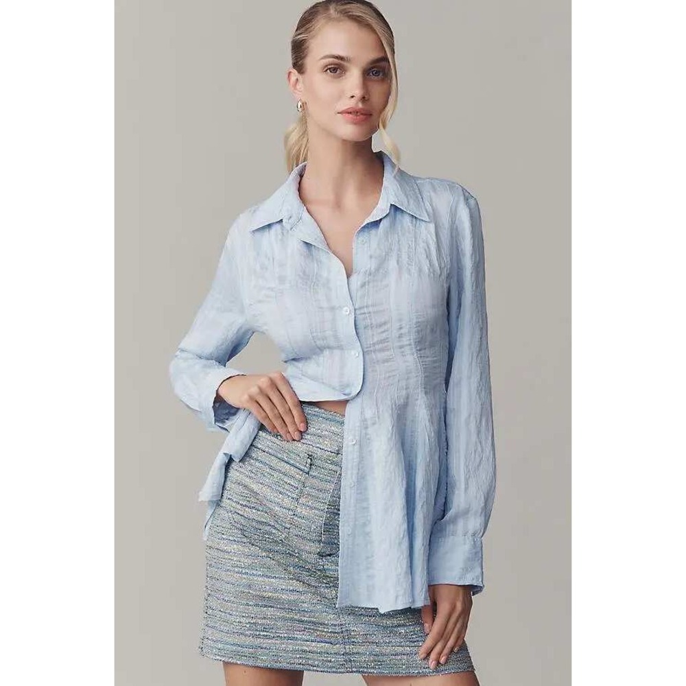 Maeve Anthropologie Waisted Buttondown Tunic Powder Periwinkle Small Office
